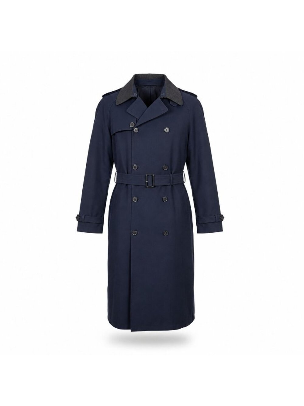 London Fog Mens Navy Trench Coat Detachable Collar Belted Size 40L